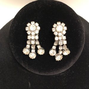 Vintage Rhinestone Waterfall Clip On Earrings